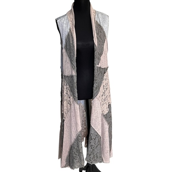 Dor Dor Couture Sweaters - Dor Dor Couture Boho Patchwork Lace Duster Vest Open Front Long Layering‎ Large